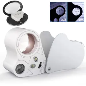 30x 60x Luminous Magnifying Glass, 1 Count Portable Magnifier with LED Light, Desk Magnifier for Jewelry, Rocks, Stamps, Coins, Watches, Antiques, Model Photos, Office Stationery Supplies, Desk Accessories