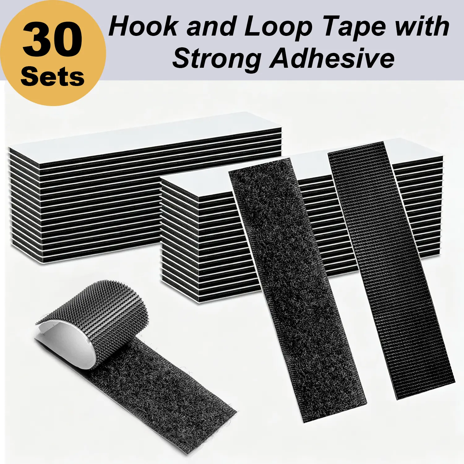 30 Sets Hook and Loop Strips with Adhesive, 1.2x3 Inch Double-Sided Tape Sticky Back Heavy Duty 30 Sets Hook and Loop Strips with Adhesive, 1.2x3 Inch Double-Sided Tape Sticky Back Heavy Duty