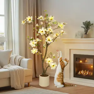 5FT Artificial Magnolia Tree, Faux Plant with 120 Realistic Flowers & Lush Green Leaves, Adjustable Branches, Decorative White Pot with Moss, Fake Floral Tree for Indoor Outdoor Home Office Patio Decor