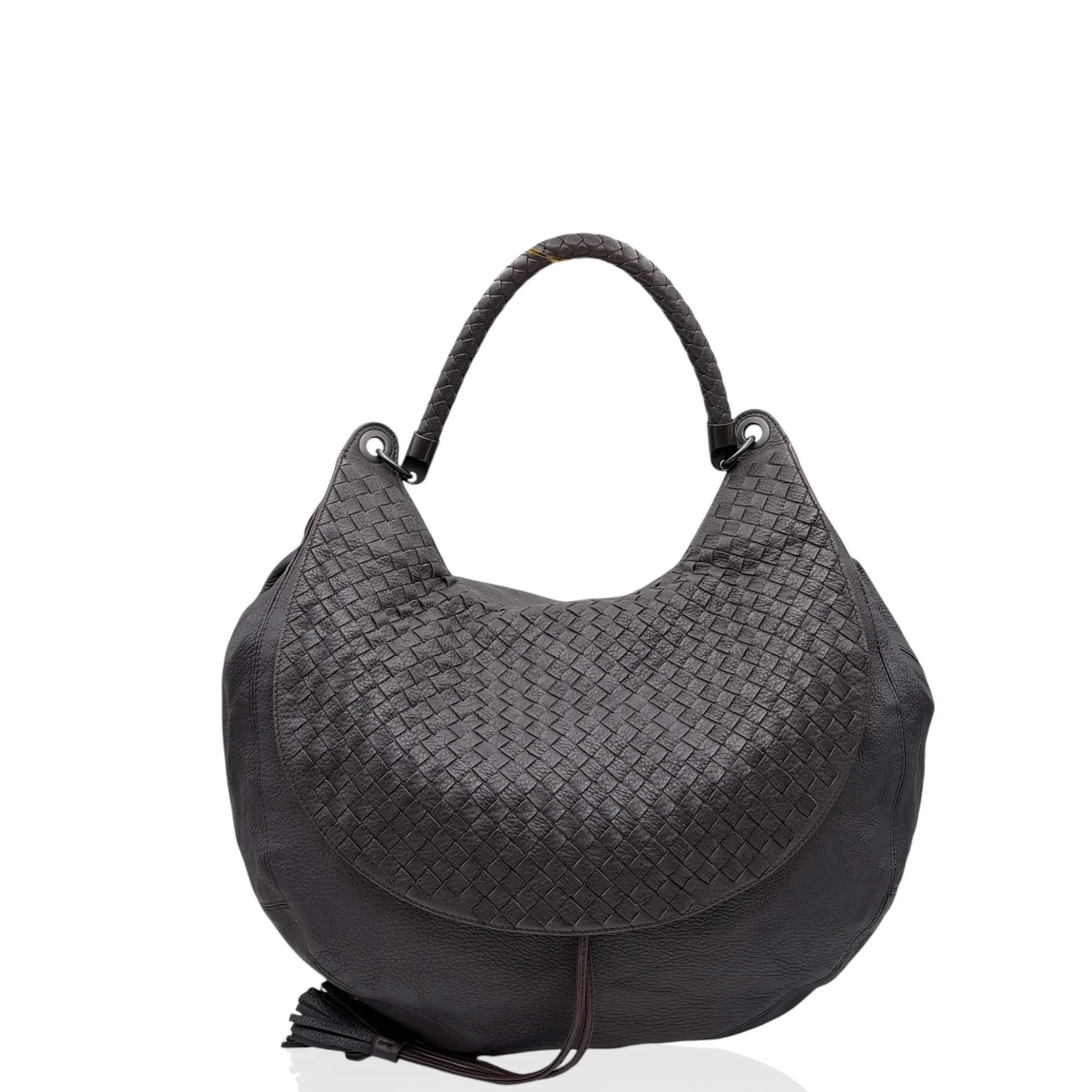 Pre-owned BOTTEGA VENETA Leather Shoulder Bags Fringe Hobo Lambskin Intrecciato Nappa Purple (xd040226a7)