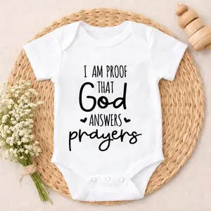 Cotton Baby Bodysuit I Am Proof That God Answers Prayers Print 100% Pure Cotton Non-Irritating Snap Closure Breathable Perfect For Gifting & Everyday