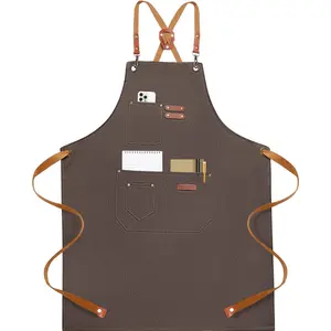 Chef Aprons for Men Women with 4 Large Pockets,  Canvas   Adjustable Apron for Work grilling kitchen gardening