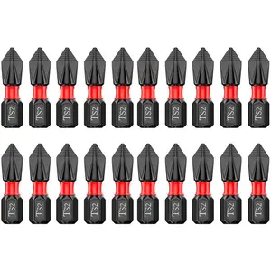 20 count 1 Inch/25mm PH2 Anti Slip Phillips Bit #2 Insert Bits,  Phillips  Bit Set,   Drill Bits, 1/4 Inch Hex Shank TS2 Steel Cross Impact Screws Driver Bits