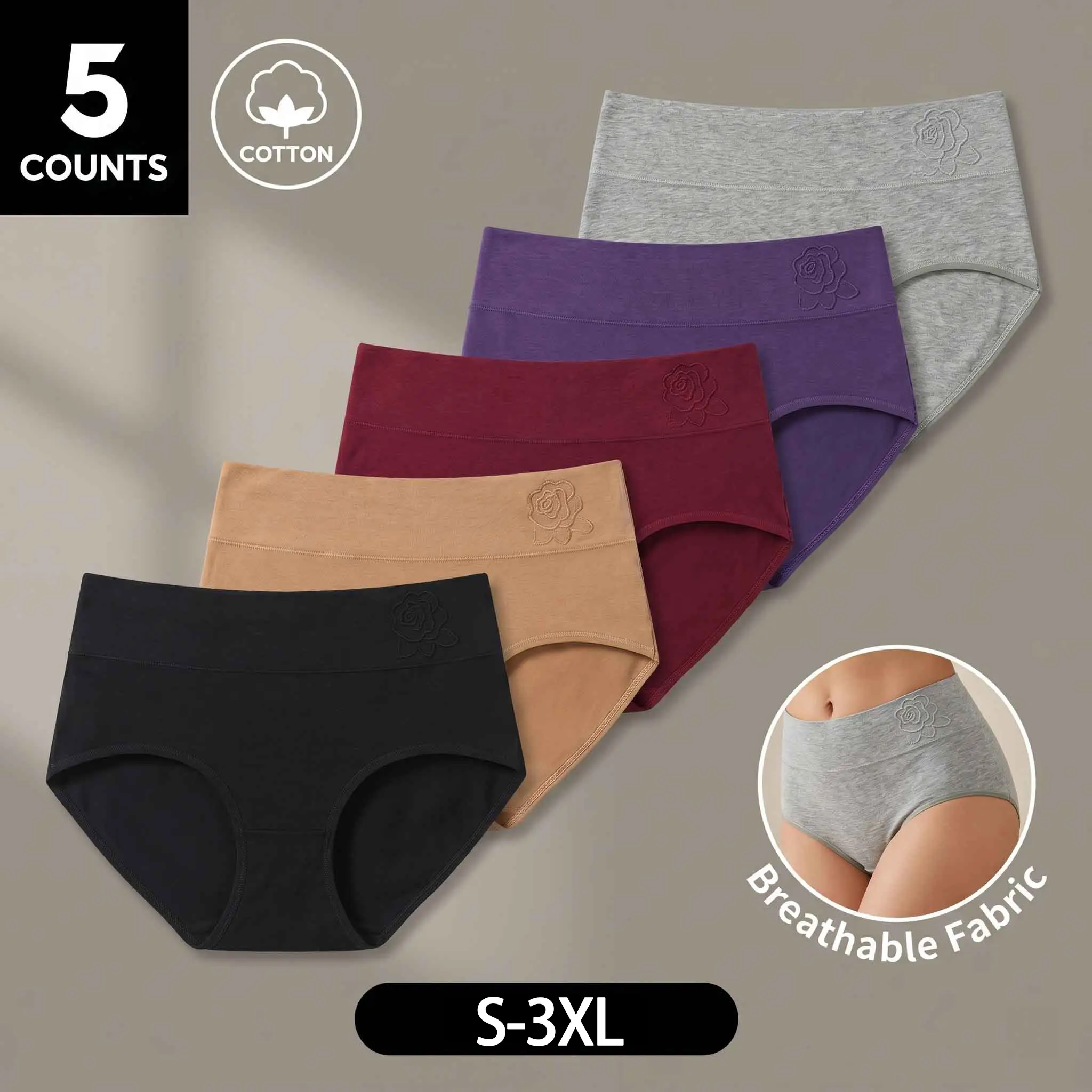 5 Pack Women Mid-Rise Floral Print Panties, Elastic Stretch Waistband, 95% Cotton Bikini, Breathable Comfort Underwear, S-XXL & 1XL-3XL Available Soft Fabric