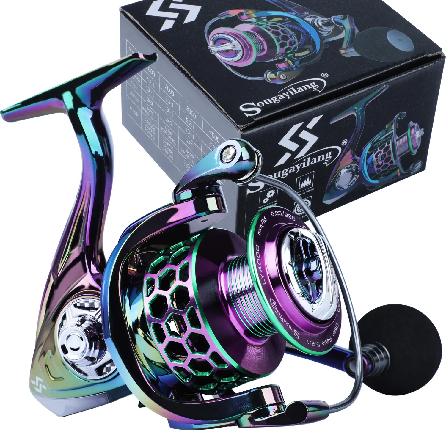 Sougayilang Stainless Steel Spinning Fishing Reel - 5.2:1 Gear Ratio Fishing Equipment, Screw-in Handle, Lightweight Smooth Reel for Freshwater, Saltwater, Father's Day Gift