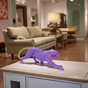 Elegant Leopard Statue Resin Art Decor, Sparkling Crystal Accents, Lifelike Animal Sculpture for Living Room & Office