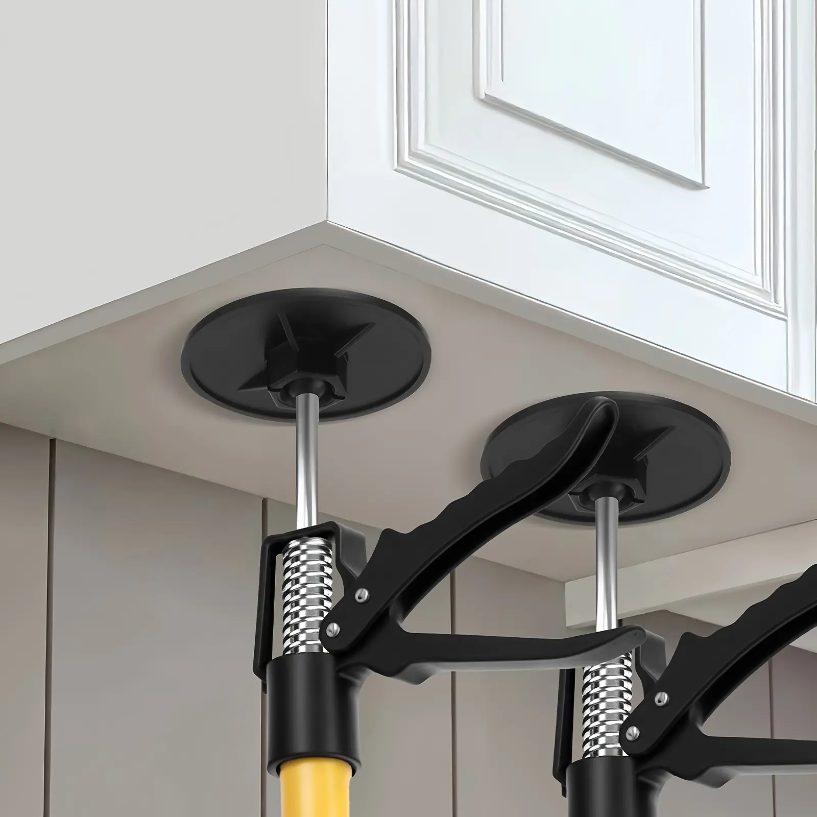 2pcs Telescopic Support Rods, 19.7-45.3 Inch Yellow Steel Third Hand Support System, 88.18 Lbs Load Capacity, Thickened Base for Extra Stability, Easy Height Adjustment for Lifting Drywall, Cabinets, Panels