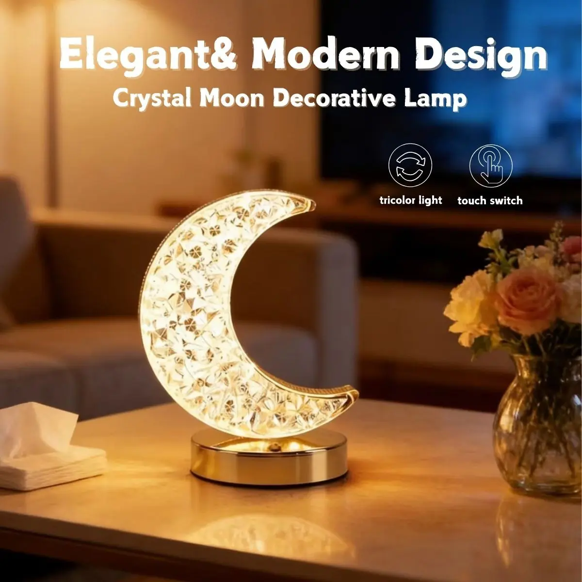 Modern Crescent Touch Table Lamp, Adjustable 3 Color LED Bedside Moon Light, Cute Atmosphere Nightstand Lamp for Bedroom Office, Home Decor Light, Home Decoration Lamp, Modern Nightstand Lamps, Nightstand Led Lights