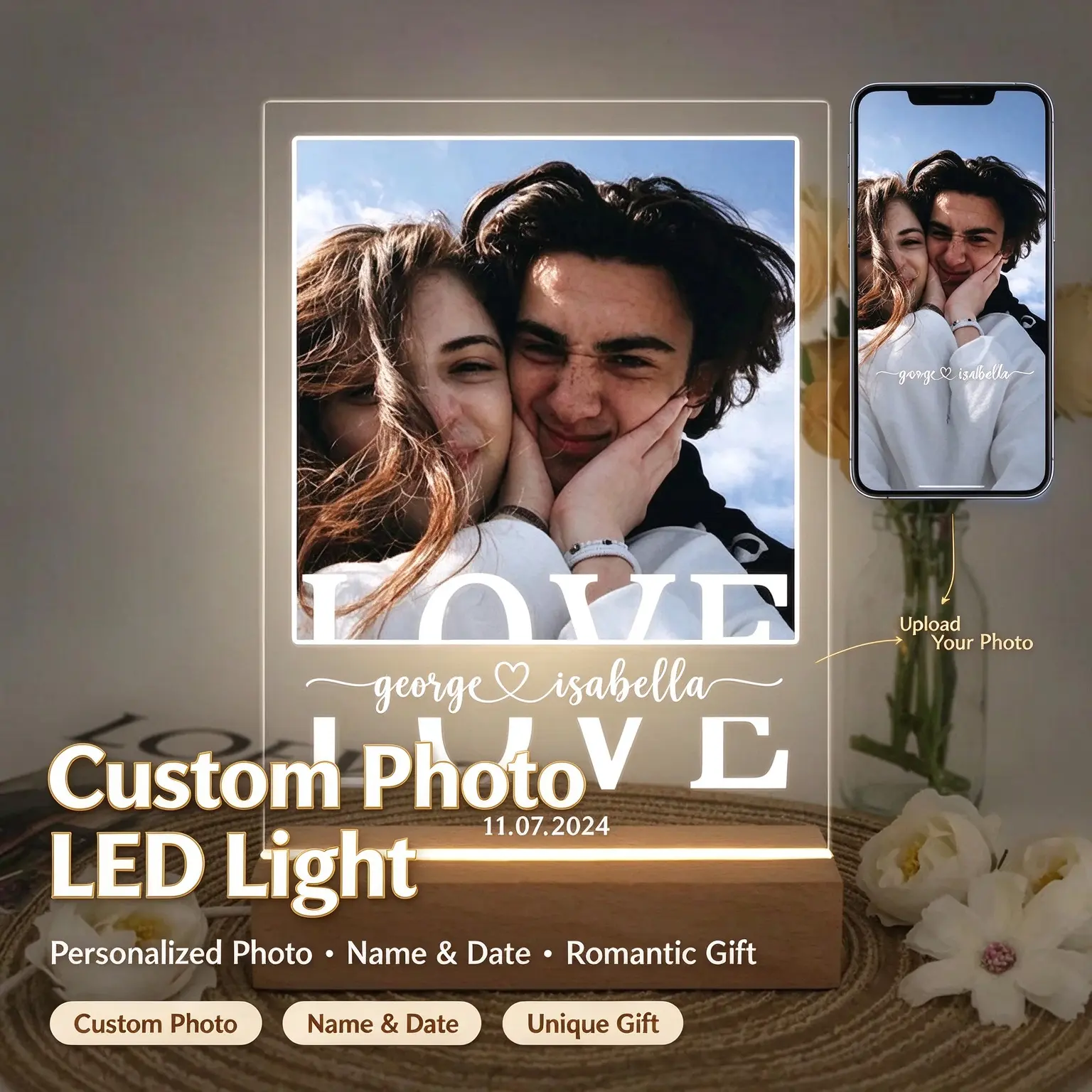 Custom Photo LED Light,Photo Collage Lamp,Personalized Acrylic Picture Frame, Gift for Couple, Christmas Gift, Gift for Her Him Friends