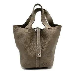 Pre-owned HERMÈS Leather Mini Bags CALUXB Hermes Picotin 18 Clemence Etoupe PHW stamp: U