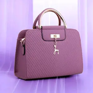 Elegant Purple Quilted Satchel with Deer Charm - Stylish Handbag for Women