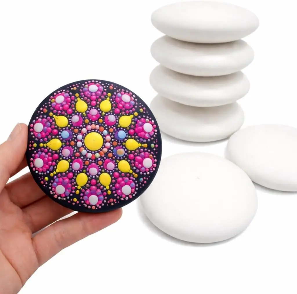 Blank Round Mandala Stones for DIY Painting - Smooth Surface - Creative Art Supplies 3 in (7 Pack)