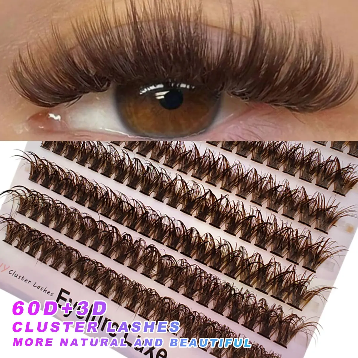 160pcs False Eyelash, Cosmetic Eyelashes, Brown Clusters Natural Lash Extension Kit Eyelash Extensions C Curl Fluffy Individual Eyelashes With Bottom Lashes Clusters Waterproof At Home DIY Volume Eyelashes Eyelash Cluster Set