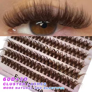 160pcs Wispy False Eyelash Brown Colored Clusters Lashes Cluster Natural Lash Extension Kit C Curl Fluffy Individual Eyelashes With Bottom Lashes Clusters Waterproof And Seal At Home DIY Volume Eyelashes