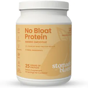 Stomach Bloom No Bloat Protein Powder for Digestive Health – 24g Grass Fed Whey Isolate with 5 Herbal Extracts – Mango Smoothie
