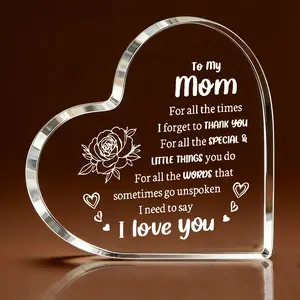 "I Love You" Acrylic Heart Plaque for Mom - Sentimental Tabletop Decor - Ideal Mother's Day, Birthday, Christmas Gift from Daughter or Son to Show Gratitude