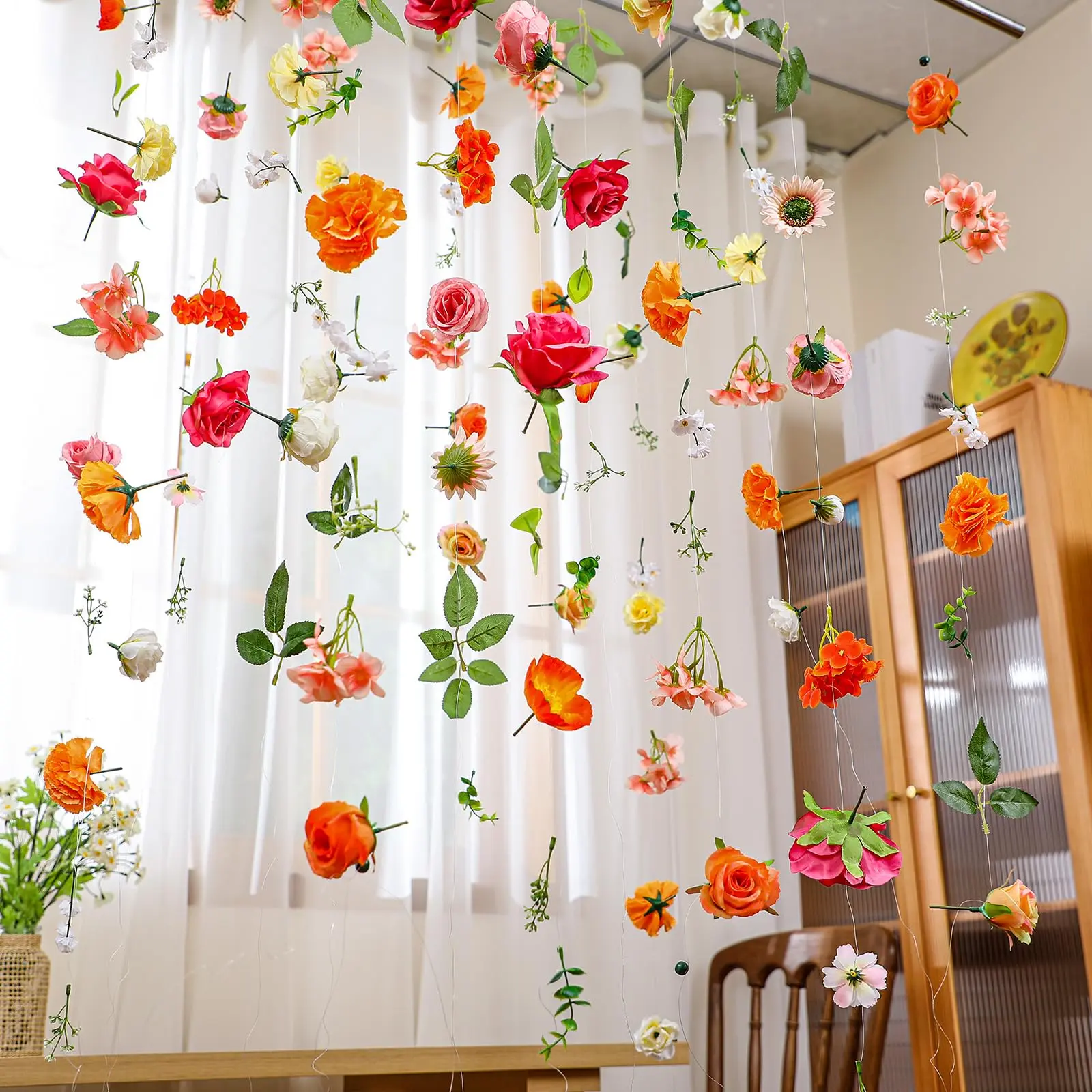 6 Pcs 1.8m (35.4 ft) Silk Romantic Flower Design Spring Wildflower Garlands - Artificial Floral Vines Home Supplies Festive Decor for Room, Outdoor, Wedding Arch, Ornaments