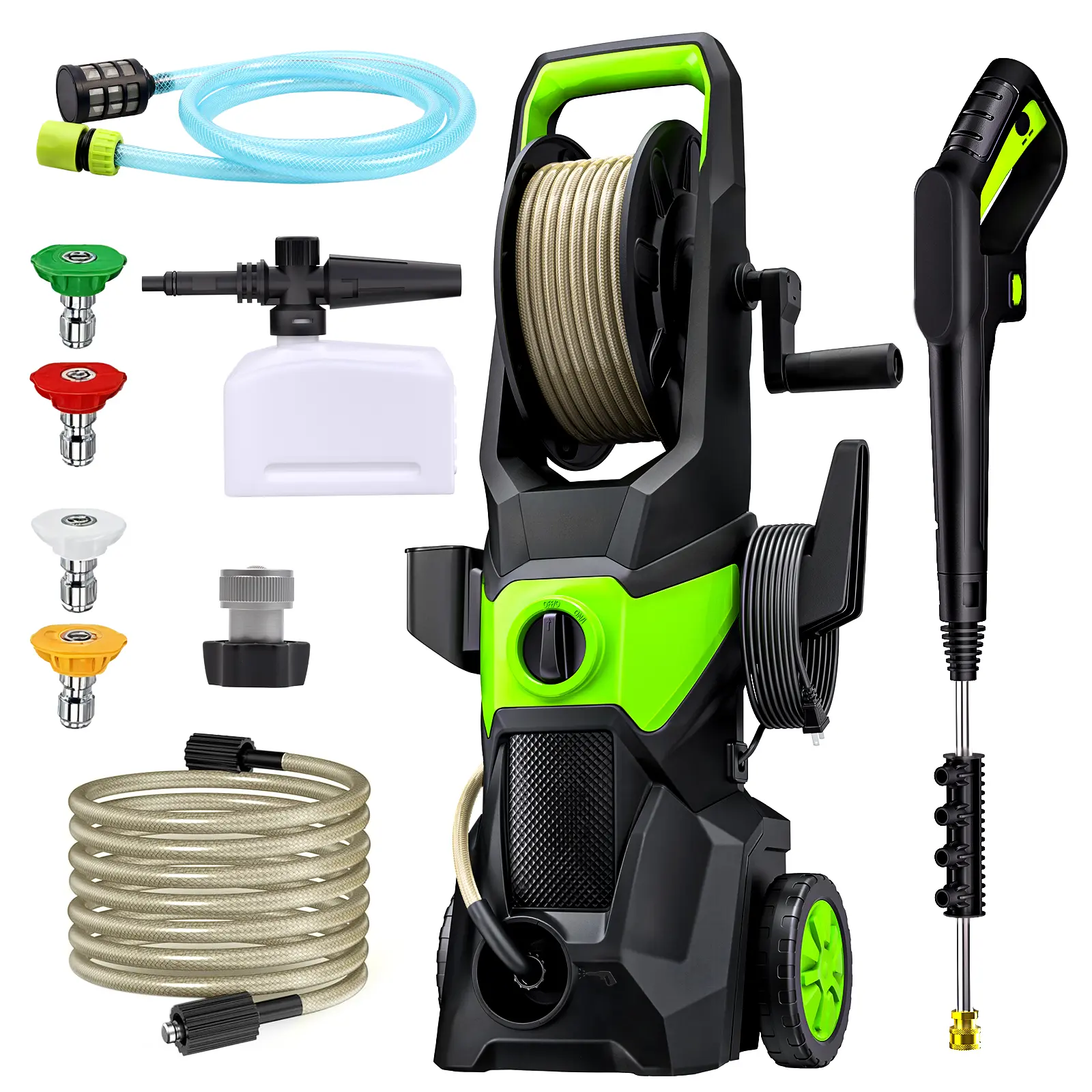 Electric Pressure Washer with 4 Nozzles & Foam Cannon – Suitable for Driveways, Cars, Fences, Decks, Patios, Outdoor Cleaning