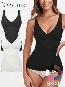 Women's 1/2/3 Pcs Shapewear Tank Top Deep V Neck Tummy Control Seamless Slim Fit Compression Top, Casual All-Seasons Undergarment, Moderate Fabric Thickness