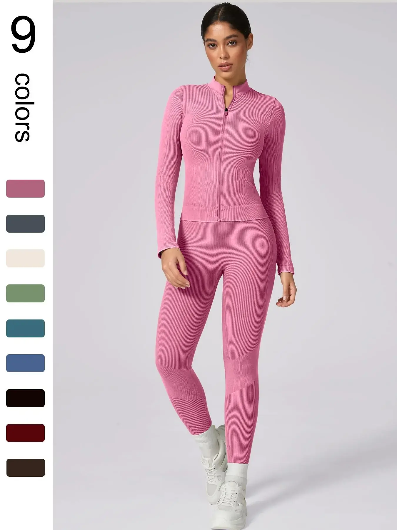 Set Two Piece Plain Zip Up Crop Jacket High Waist Jogger Pants Tracksuit Sweatsuit Casual Sporty Lounge Gym Running Yoga Activewear Women Breathable Stretchy Comfortable
