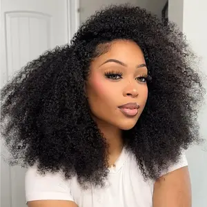 [3 In 1 Half Wig] Kinky Curly Easy To Wear Glueless Half Wig 200% Density Upgrade With Drawstring Cap Invisible Hairline Human Hair Wigs Beginner Friendly