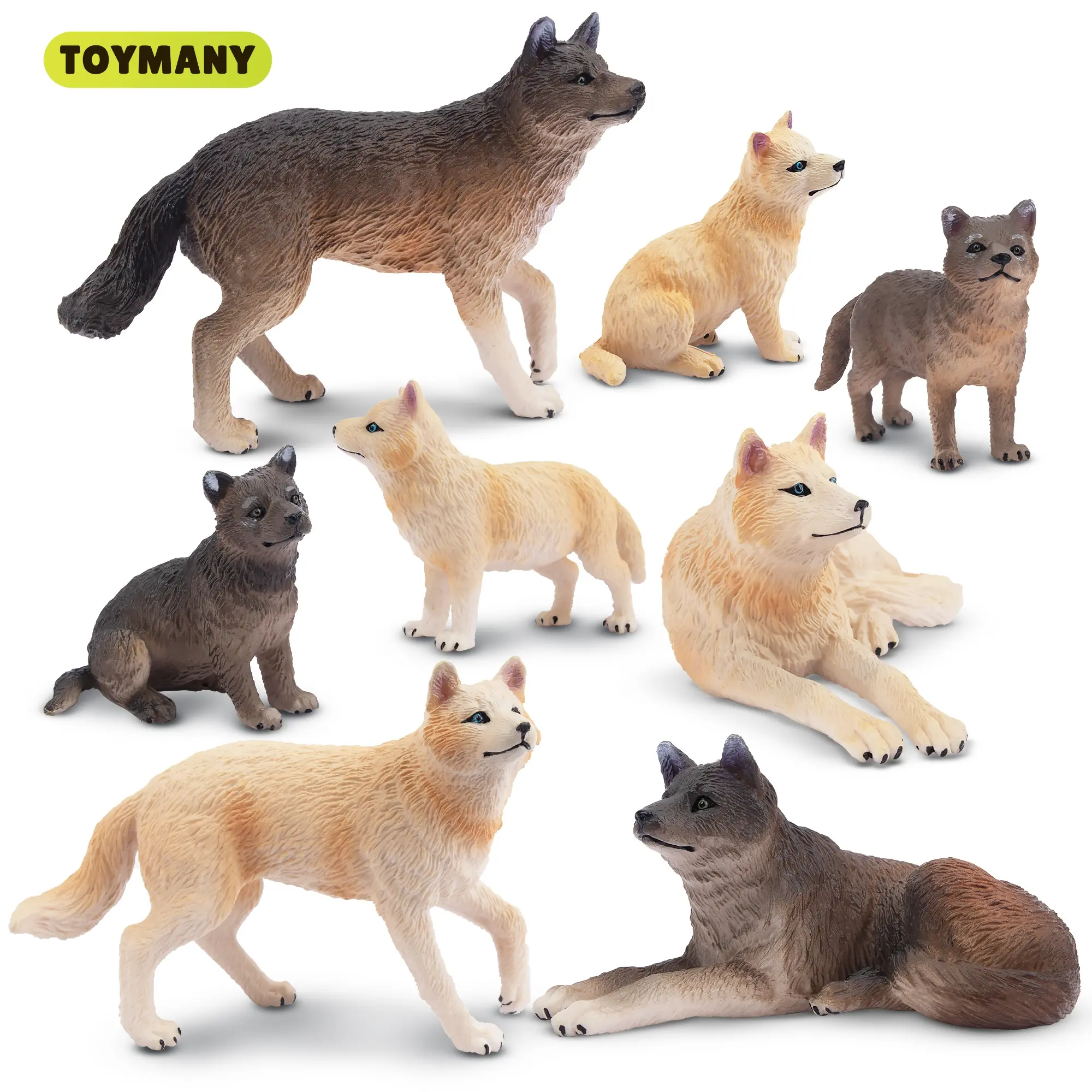 Toymany 8PCS Realistic Wolf Mini Figurines - Decorative Accent Collectible Forest Animals Toy, Educational Cake Toppers, Christmas/Birthday Gift for Kids, Decorative Accent Animals, Mini Figurines Animals