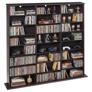 VEVOR Adjustable Media Storage Cabinet, 8-Tier DVD Shelf Organizer, 55.91x8.66x51.18in Unit for CDs, Books & Games, Indoor Shelf for Living Room, Home Office, Brown