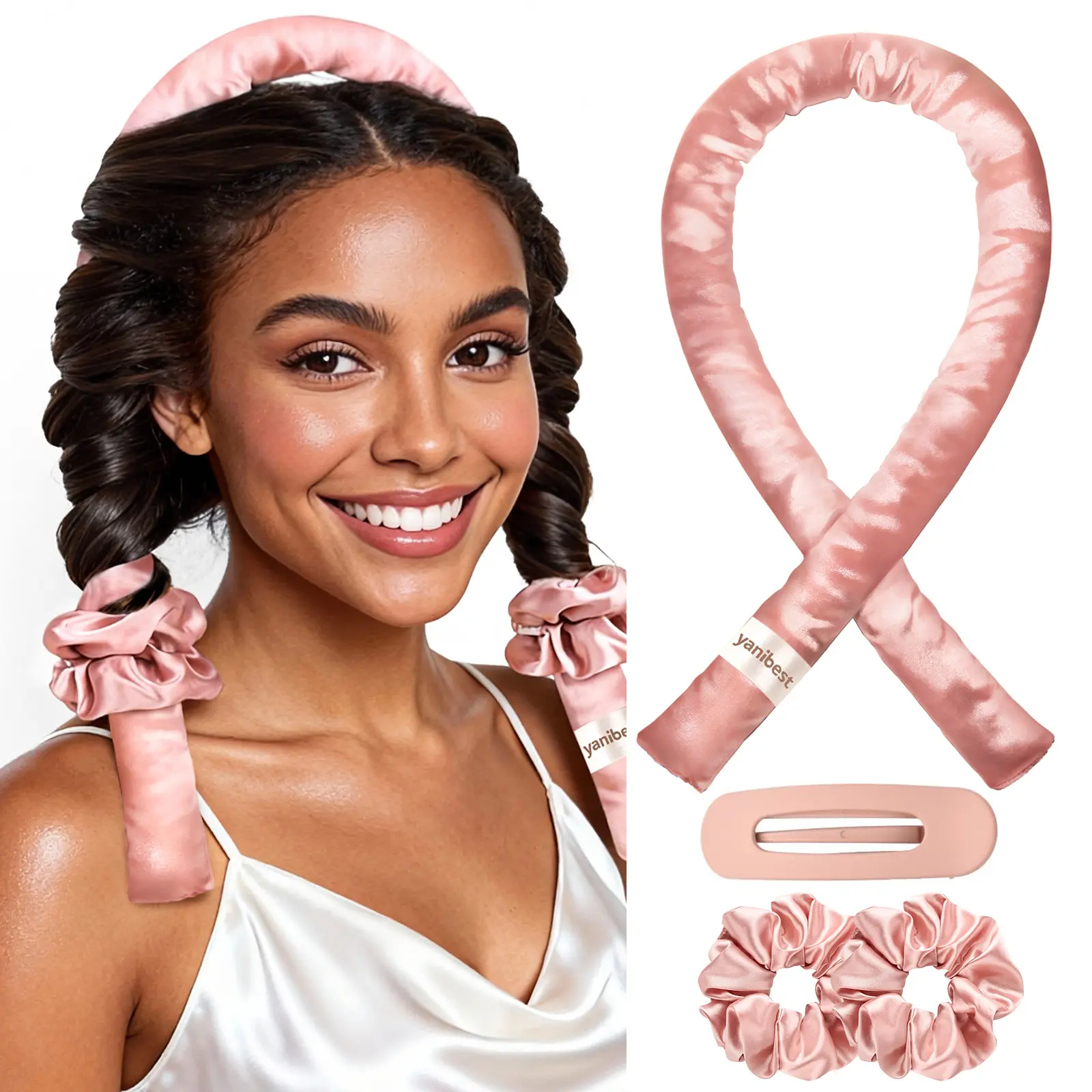 YANIBEST Satin Heatless Curler Set, Overnight Hair Curler to Sleep in, Heatless Curl Rods with Scrunchies and Clip heatless haircurler heatless curl Adjustable Shoe Adjustable Shoe Heatless Hair heat curl #SummerWins#DealsForYoudays