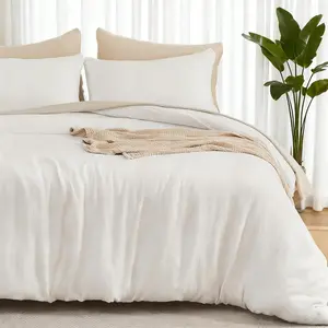 EMME Muslin Duvet Cover Queen Size Cream White, 100% Cotton Like Comforter Cover Soft Breathable Lightweight Gauze Duvet Cover with 2 Pillowcases, 90"x90"