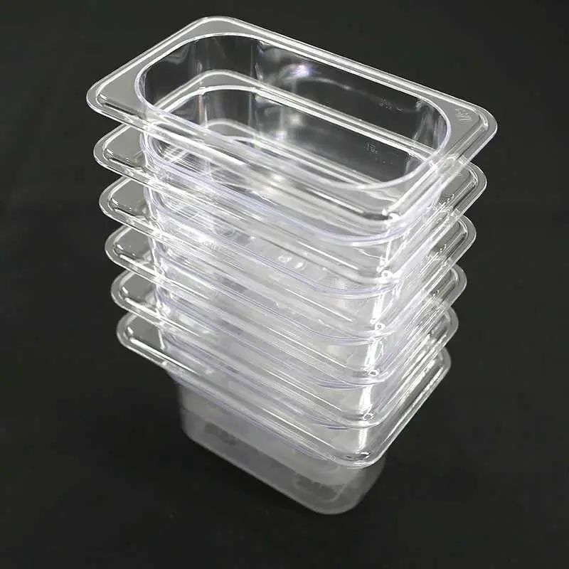 Hakka Smooth 6-Pack 1/9 Size 4" Deep Clear Polycarbonate Food Pans - Commercial Stackable Freezer-Safe Containers for Restaurant Kitchen Meal Prep, Produce Storage