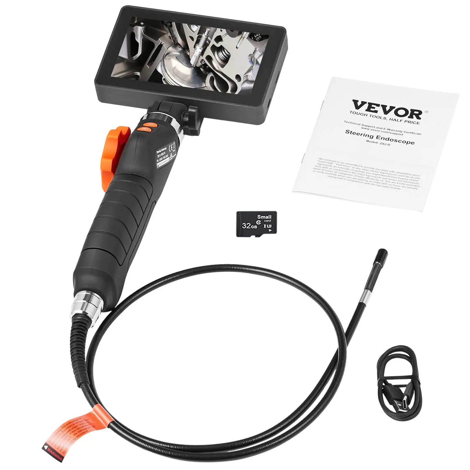 【Summerfinds】VEVOR Flexible Borescope Camera,  , Dual-Articulation Endoscope with 6.4mm Slim Lens, 5-inch IPS HD Display, 8X Magnification, 8 LED Illumination Snake Camera for Car Maintenance, Plumbing