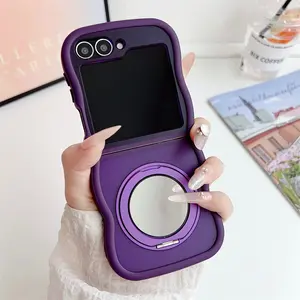 Matte Wave Magnetic Stand Phone Case For Samsung Z Flip 7 6 5 4 3 flip6 zflip6 flip5 Luxury Rotation Fold Bracket Frosted Cover