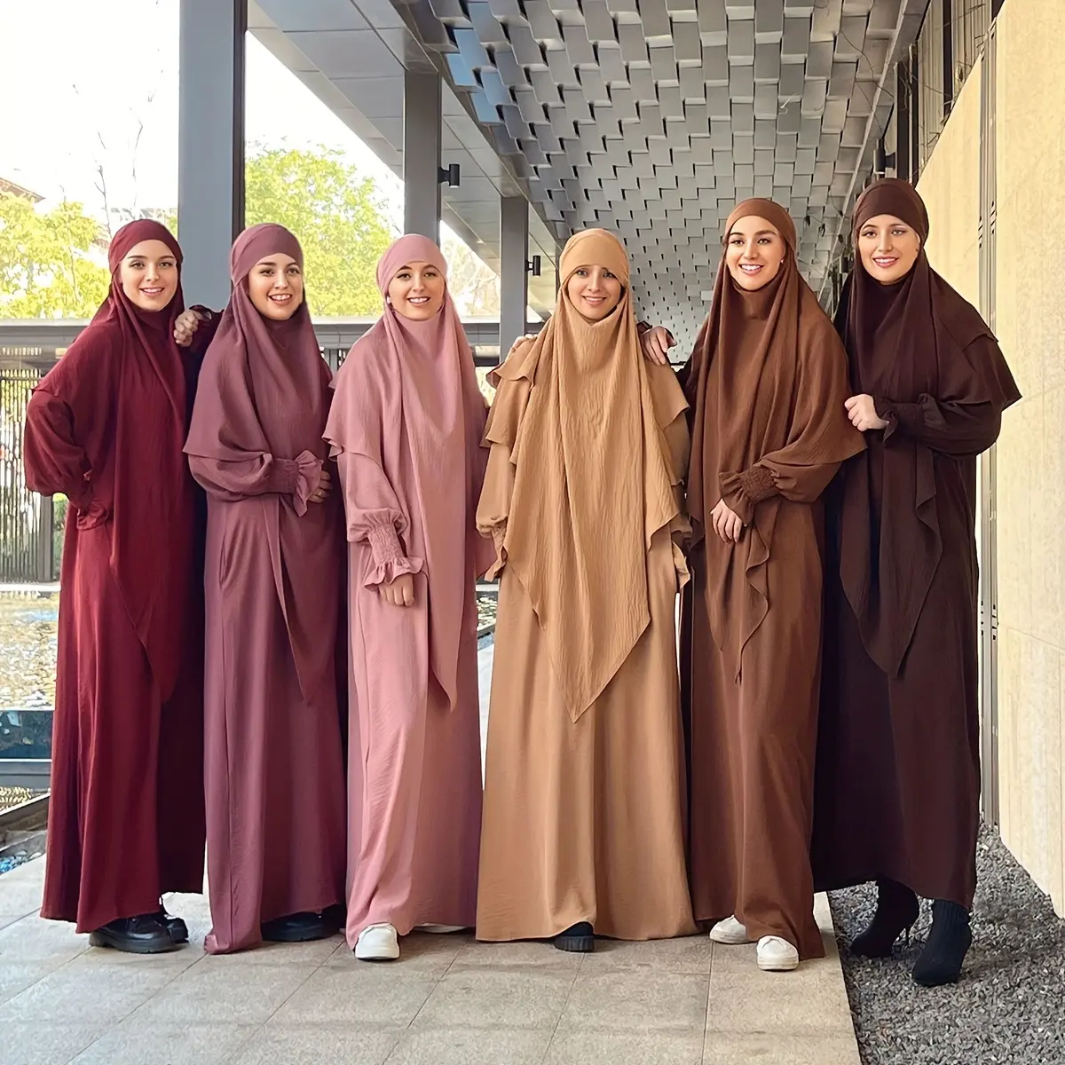Women's Modest Muslim Fashion 2-Piece Set - Polyester Abaya Fashion Burqa & Large Headscarf, Ruffled Sleeves, Solid Color, Casual for Everyday Outings, Modest Fashion