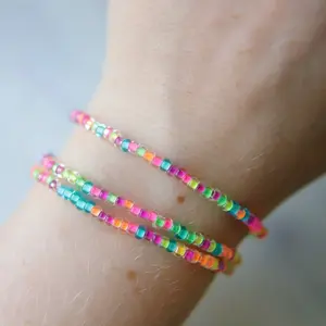 Neon Rainbow Seed Beaded Bracelet Stack Set