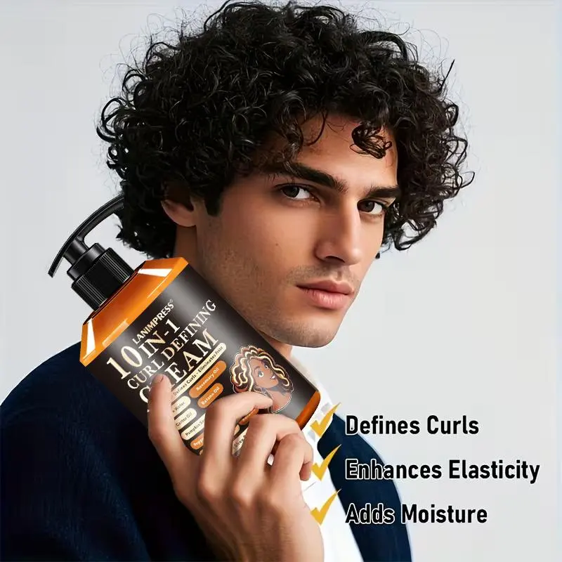 LANIMPRESS 10 In 1 Curl Defining Cream, Leave-In Anti Frizz Curl Cream, Hydrating Curl Enhancer Styling Cream for Men & Women, Wavy Curly Coarse Hair, Natural Hair Care for African American Hair 0.62lbs