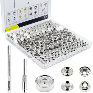Premium 60 Sets(240pcs) 15mm Snap Button Kit, Marine Grade Stainless Steel Canvas Snap Kit with 3 Setting Tools, Heavy Duty Snap Fastener Kit for Fabric Leather Furniture Repairs DIY Projects