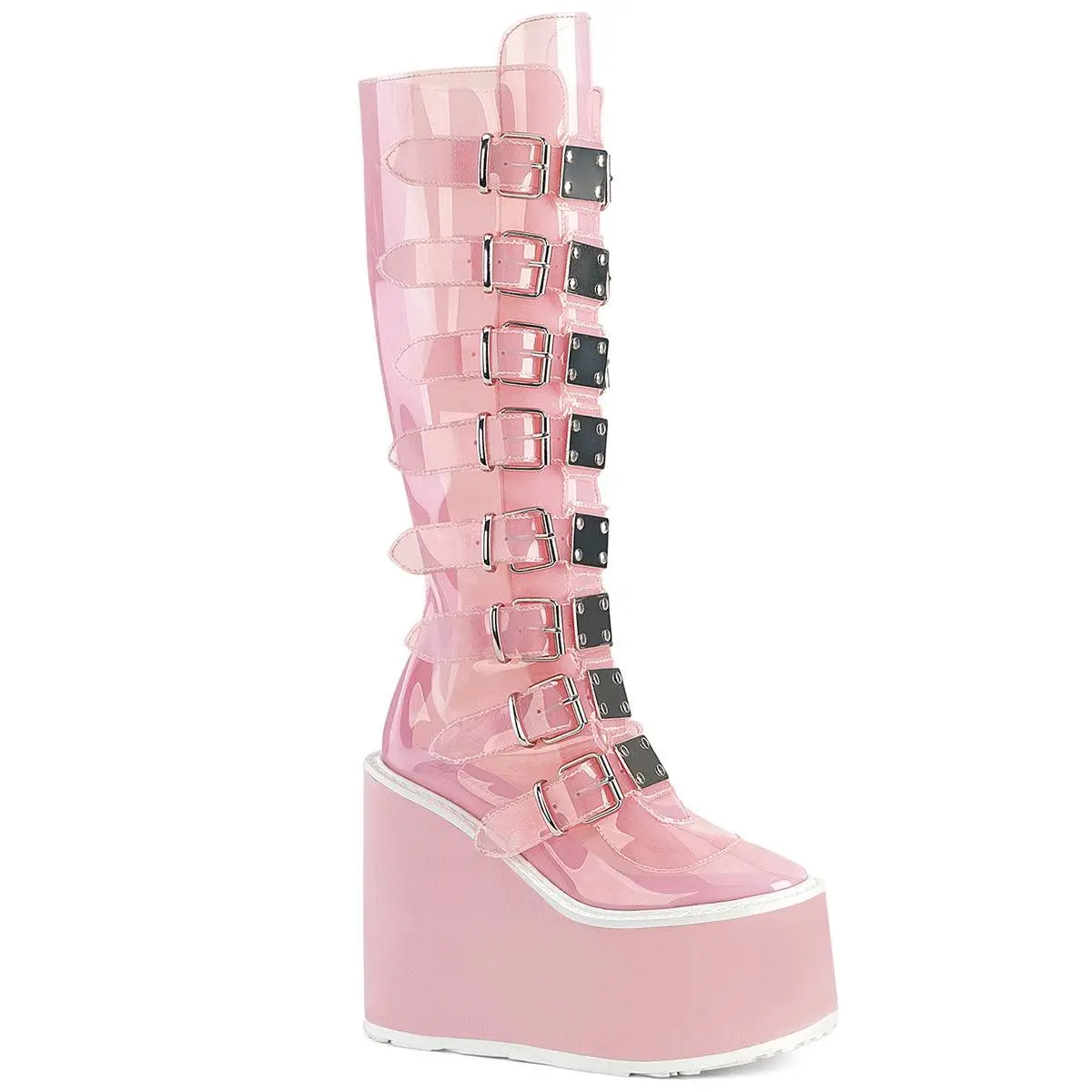 Demonia Swing-815C Baby Pink TPU Knee-high Boots