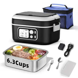 Cordless Electric Heated Lunch Box 1.5L, 24000mAh Rechargeable Self-Heating Food Warmer with Insulated Carry Bag & Spoon, Ideal for Office/Car/Truck Travel Outdoor Use