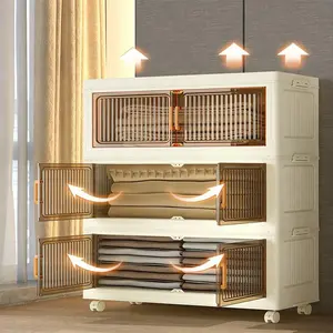 No Assembly Movable Storage Cabinet Transparent Door Stackable Large Capacity Wheel Storage Box Living Room Kids Toy Book Snack Organizer