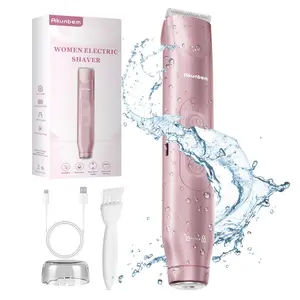 Akunbem Bikini Trimmer for Women,  Electric Shaver and Razor Rechargeable 2-in-1 Body and Facial Hair Removal Double Head for Painless Trimming of Pubic Face Underarm Legs, IPX7 Waterproof, pink