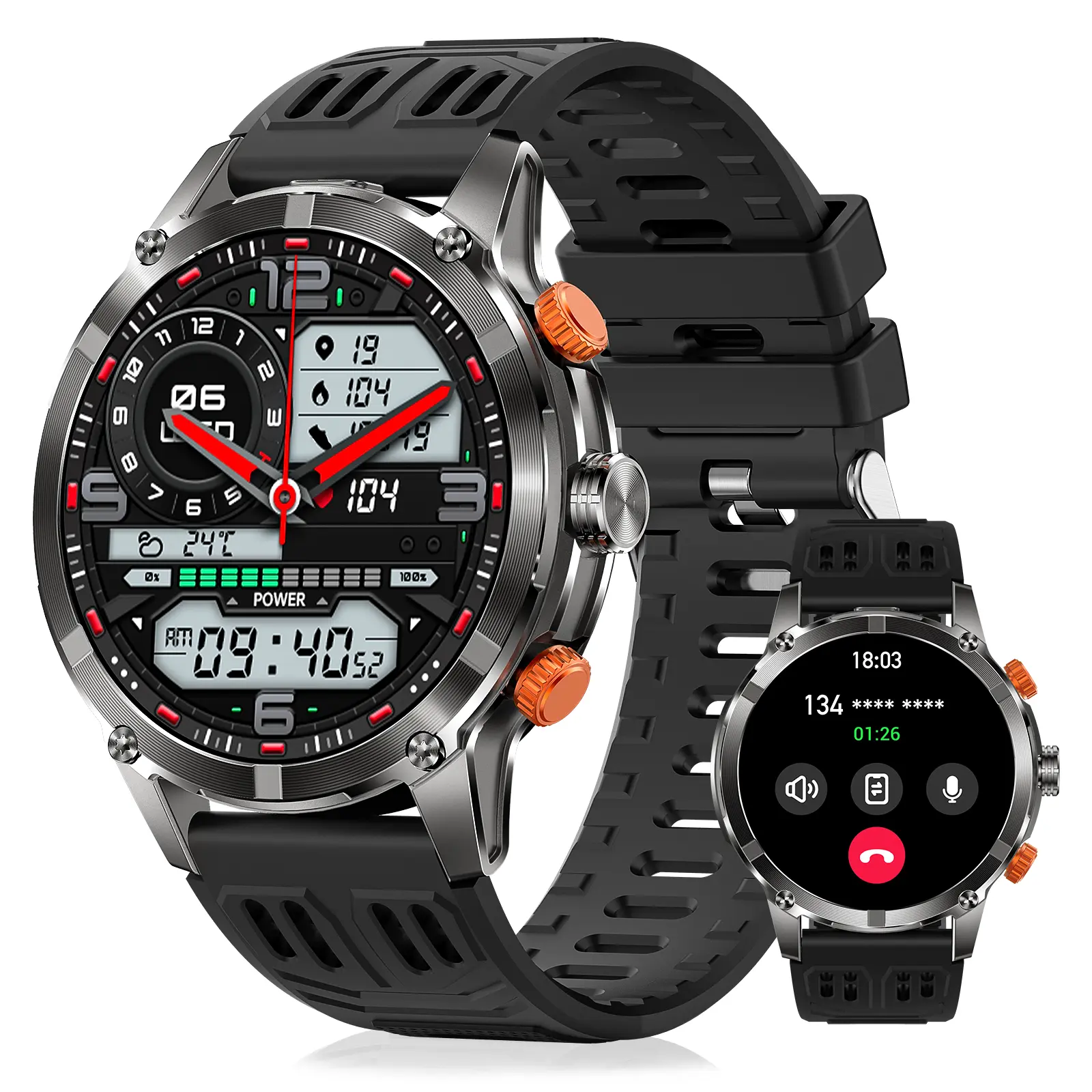 Mens Smart Watch (Call Make Answer) with LED Flashlight, 2025 New Sports Smartwatch with 530mAh Large Battery 100+ Sports Modes Digital Watch Compatible with iPhone Android Phones Gifts for Men