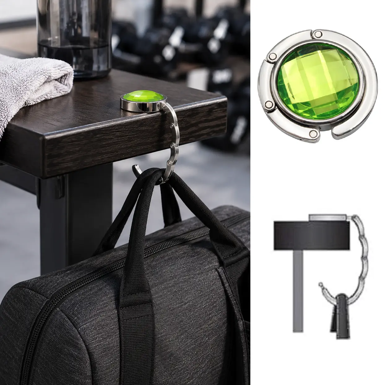 Glam Crystal Foldable Purse Hook for Tables & Desks | Portable Anti-Slip Handbag Hanger & Backpack Holder | Travel Must-Have Bag Hook to Keep Purses Off Dirty Floors