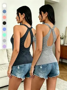 2-Pack Women's Summer Backless Slimming Tank Tops, Yoga Fitness Training Running, Breathable Leisure Sportwear for All Seasons