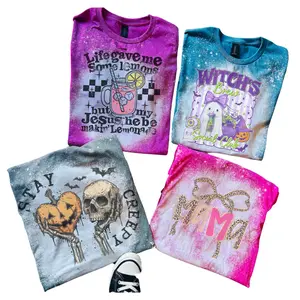 2 for 24 Bleached T-Shirt - You Pick The Category - Bleached Shirt - Petty, Mama, Faith, Spooky, Horror Casual Loose