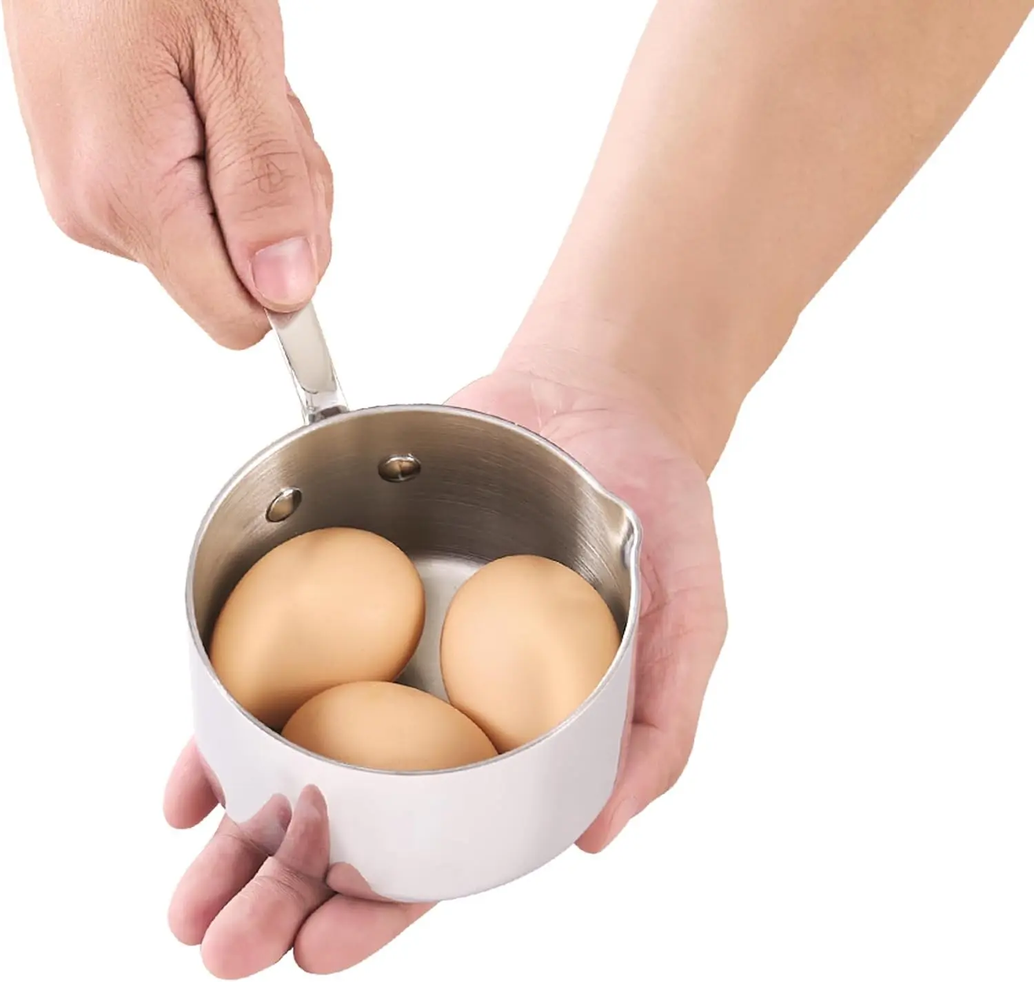 Stainless Steel Butter Warmer 0.46 QT, Multi-Ply Clad Small Sauce Pan, 440ml Mini Melting Pot for Butter Chocolate Milk with Pour Spout, Ideal for Chefs and Baristas