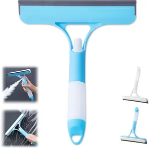 3 in 1 Window Cleaning Scraper, Squeegee and Scrubber with Spray, Multifunctional Household Cleaning Tool, Car Windshield Cleaner,Lightweight Silicone Microfiber Wipe, Mirror Cleaner