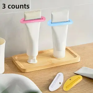 3-Piece Manual Toothpaste Dispenser, Multi-Functional Tube Clip, Easy Distribution, Plastic Lotion and Cream Squeezer, Bathroom Accessory
