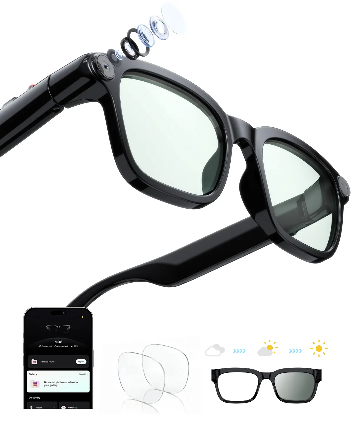 AI Smart Wearable Glasses - 8MP Digital Camera Recording Glasses with Photochromic Lenses, Hands-Free Vlog Photo & Video Capture, Real-Time Translation, Wireless Smart Audio Eyewear with Batteries for Travel Outdoor, Smart Glasses, Ai Smart Glasses × 1