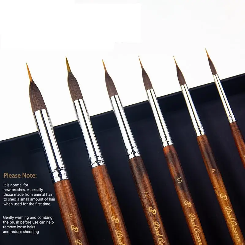 Watercolor Brushes Professional - 6Pcs Extended Needle Point Brushes Synthetic Extra Long Pinhead Brush with Sable Body for Fine Detailing - Watercolor Acrylic Gouache Painting Great for Artist Hobbyists