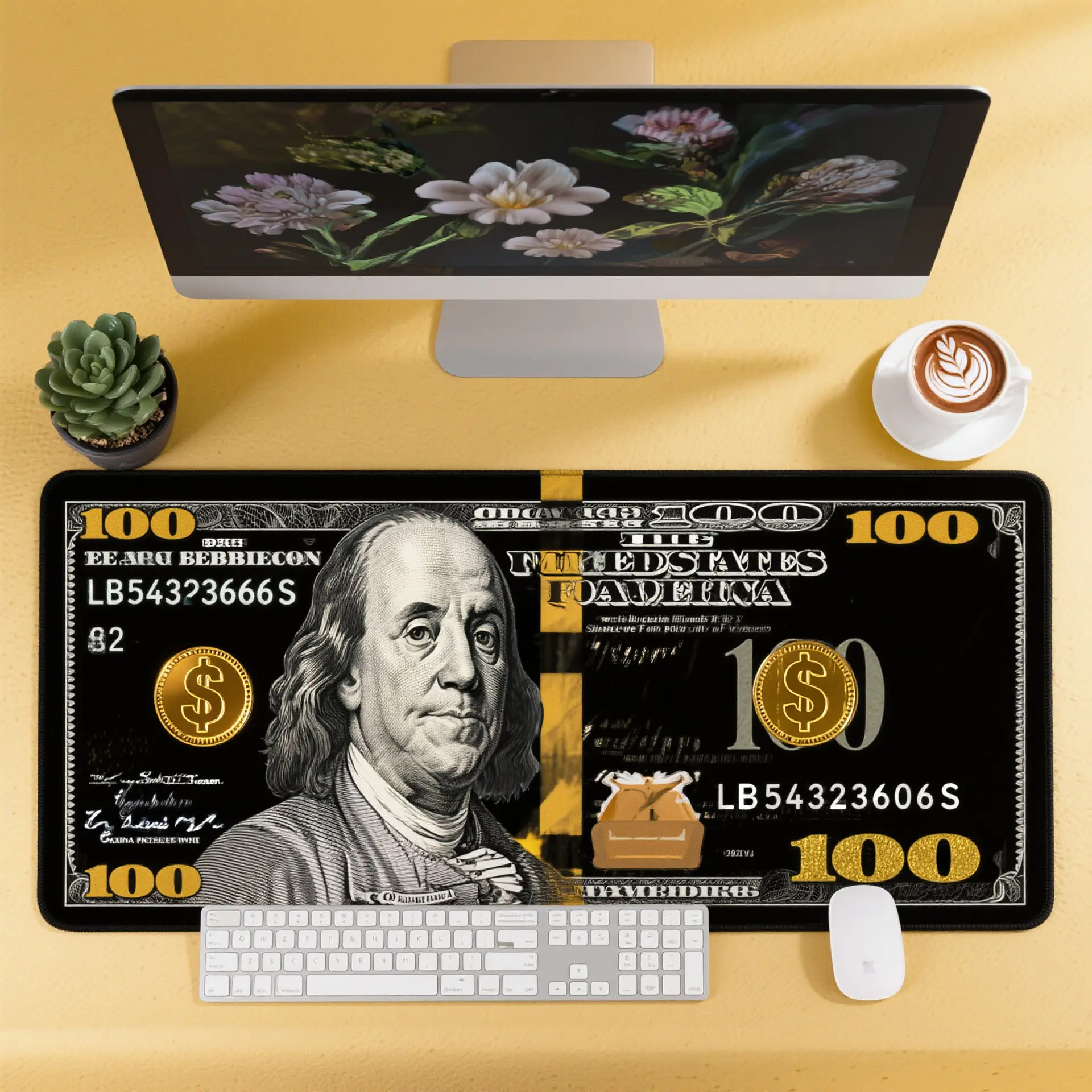 Crazy Discount Golden Pattern Extended Gaming Desk Mat with Stitched Edges & Non-Slip Base for Gaming & Office Use Mousepad